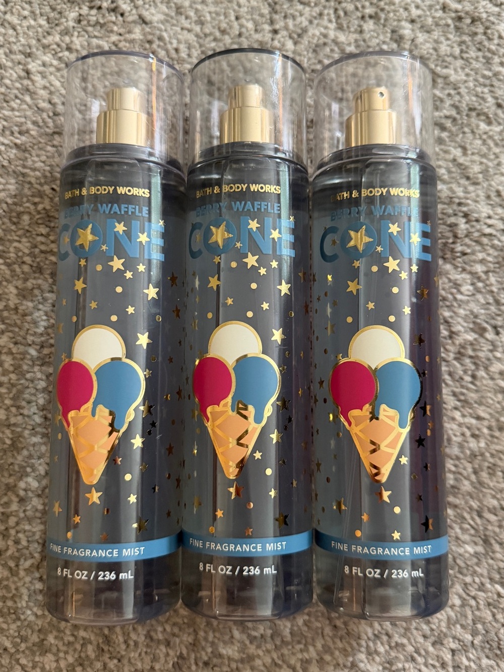 Bath & Body Works Berry Waffle Cone Fine Fragrance Mist Set of 3 New 8 oz